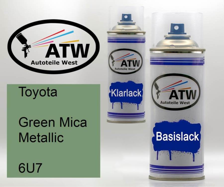 Toyota, Green Mica Metallic, 6U7: 400ml Sprühdose + 400ml Klarlack - Set, von ATW Autoteile West.